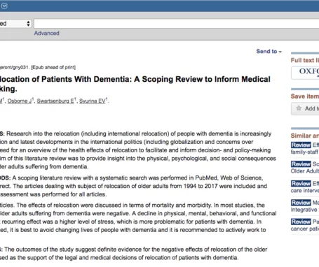 Screenshot van PubMed